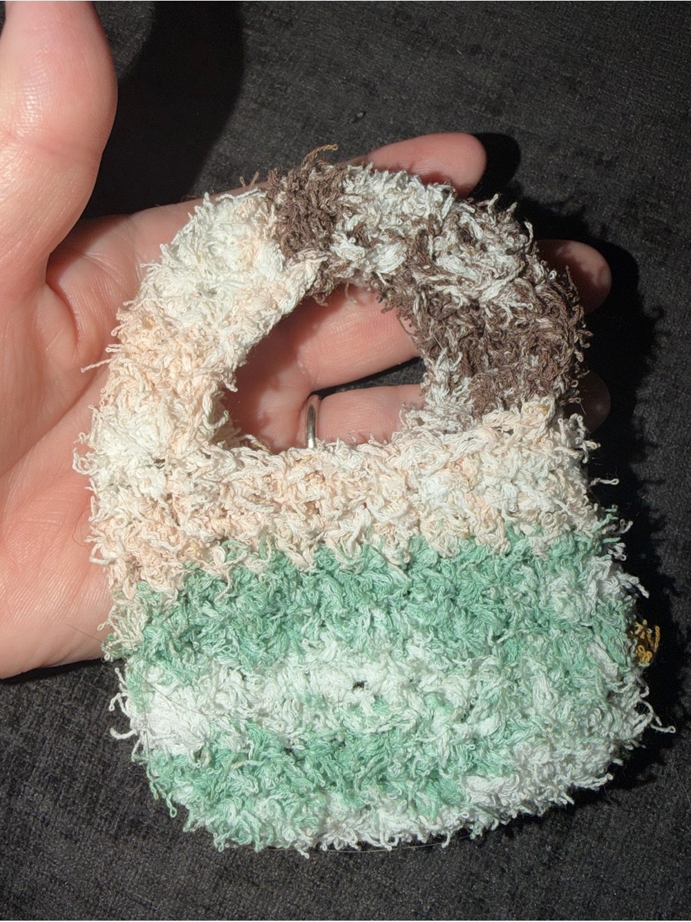 Plush Stripe itty bitty Mini Tote Bag in Mint, Cream & Brown
